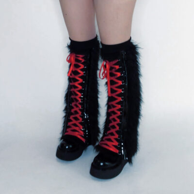 Sensual fur legwarmers with lace-up ribbons